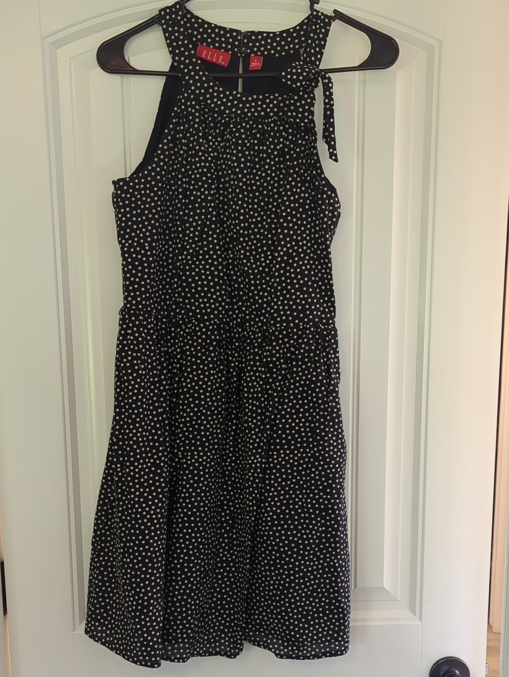 Elle Black and White Polka Dot Halter Dress With Pockets